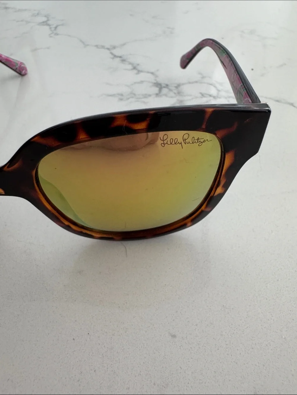 Lilly Pulitzer Tortoise Frame Sunglasses with Gold Mirrored Polarized Lenses